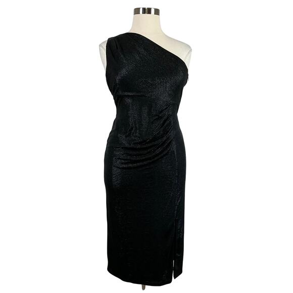 Ralph Lauren Women's Cocktail Dress Size 16 Black Metallic One Shoulder Sheath - Picture 1 of 14